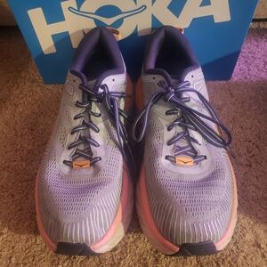 Hoka Bondie 7 Women’s Light Blue and Pink Cushioned Running Sneakers